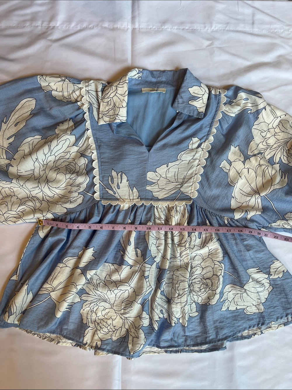 Entro Blue/White Floral Babydoll Sz S Women’s Top Boho Flowy Cottage Whimsy - Picture 6 of 12